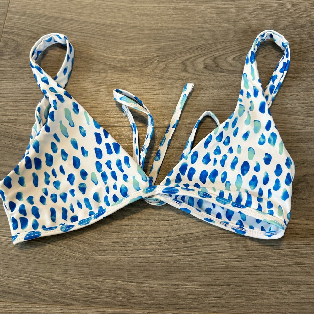 Blue Dot Print Triangle Swim Top